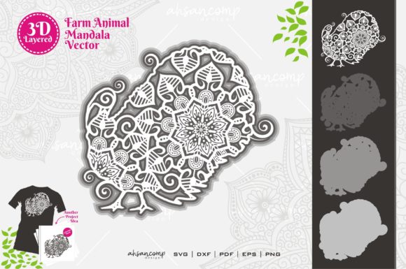 Farm Animal Mandala SVG 3D Layered 15